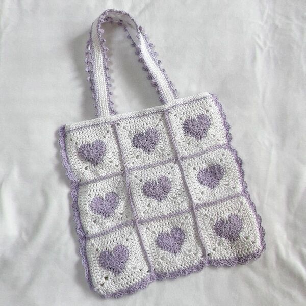 ハンドメイド ハートモチーフバッグ