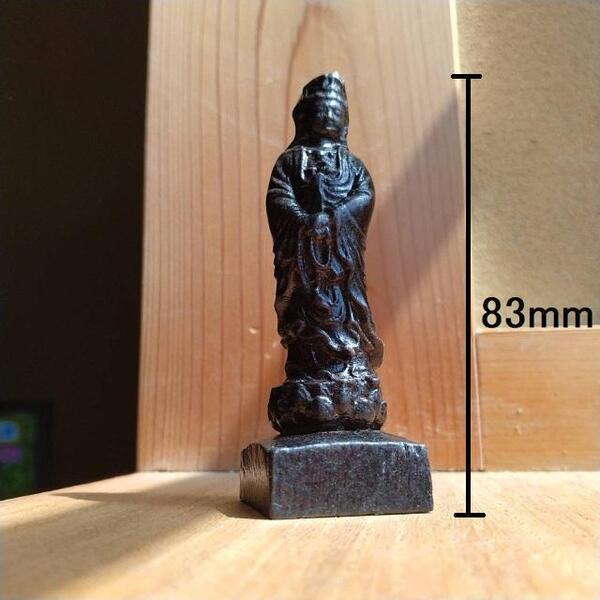 観音菩薩 仏像 木彫り アンティーク 置物 お守り 約8.3cm