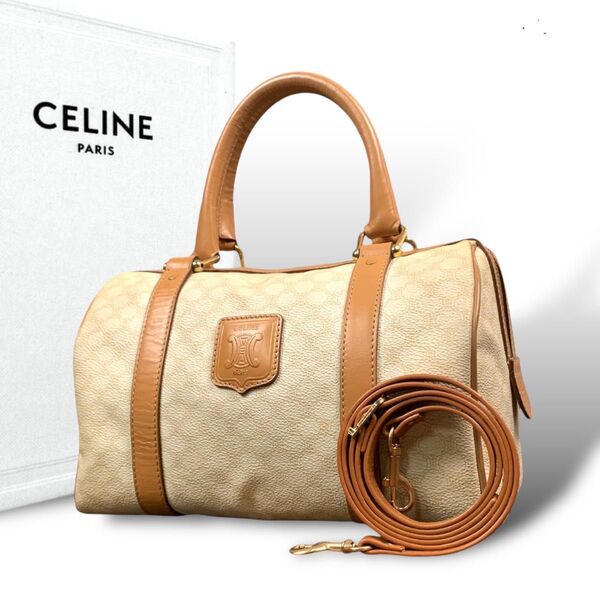 美品/希少モデル セリーヌ ハンドバッグ ホワイトマカダム トリオンフ レザー CELINE ミニボストン PVC レザー