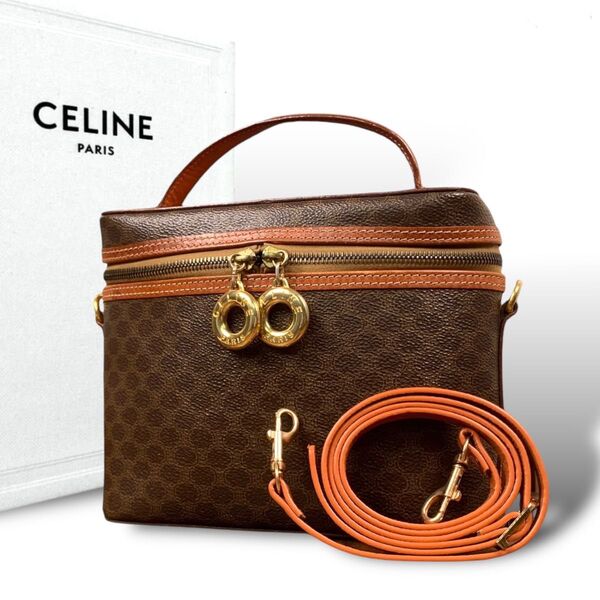 希少デザイン CELINE バニティ 2way マカダム サークルロゴ セリーヌ オールド ヴィンテージ ハンドバッグ レザー
