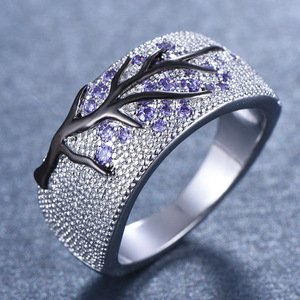  new goods * free shipping finest quality. excellent article zirconia 11 number flower CZ amethyst diamond ring platinum finish silver 925 lady's accessory 