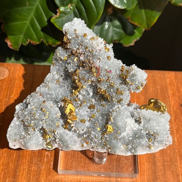 天然石 四川省産 チャルコパイライト共生 菊花水晶クラスター175g