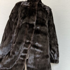 【送料無料】あ211 ミンク 毛皮 ファー コート ブルゾン 11号 リアルファーコート Aライン ダークミンク