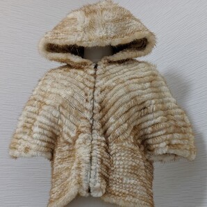 【送料無料】あ264 ミンク 毛皮 フード付き フーデットファーコート ポンチョ ボレロ ニッティング ブルゾン リアルファー