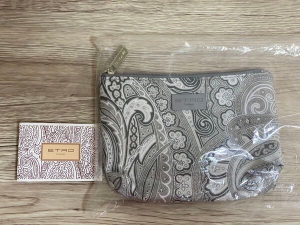 ☆再出品☆○JAL国際線ファーストクラスノベルティ・ETROアメニティポーチ※マチ有り※白グレーE*値下げ不可