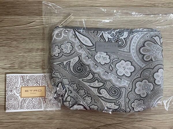 ☆再出品☆○JAL国際線ファーストクラスノベルティ・ETROアメニティポーチ※マチ有り※白グレーF※値下げ不可