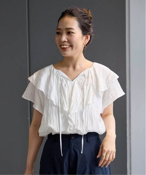 新品 B.C STOCK ベーセーストック ラッフルカラー半袖ブラウス