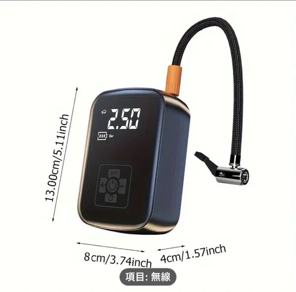 1pc ポータブルカーエアコンプレッサーインフレーターワイヤレス&有線ハンドヘルドポンプライト車両およびオートバイのタイヤ