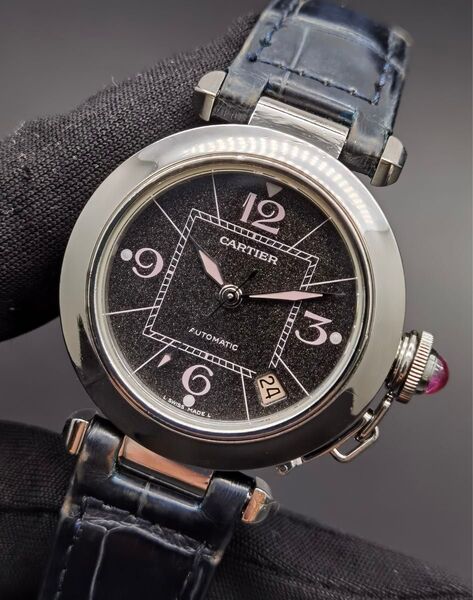 美品 カルティエ Cartier パシャC 2324 デイト 2007年クリスマス限定モデル 黒文字盤 SS レディース 自動巻き