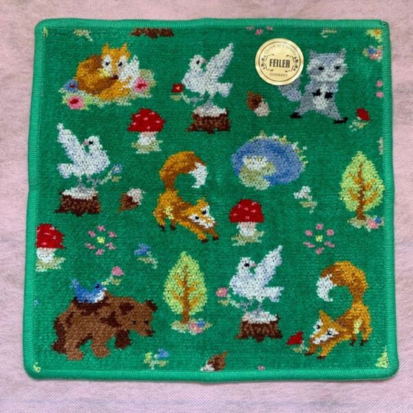 ★フェイラー★FEILER★鳩居堂 コラボ ハンカチ インザフォレストピジョン ペールグリーン 1枚