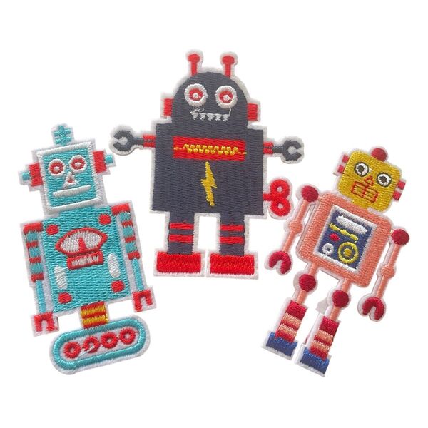 ロボット ワッペン 3個組 刺繍 アイロン ワッペン バッチ 縫い付け 幼稚園バック 巾着など 子供 キッズ バッチ 約7センチ