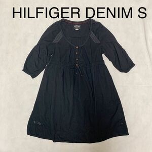 HILFIGER DENIM Sサイズ シャツ ワンピース 七分袖 ブラック レディース おしゃれ ブランド