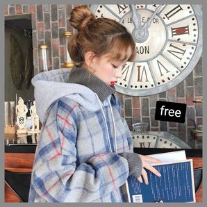 【1002】free*グレー 裏起毛 ハイネック オーバーサイズ パーカー 薄手