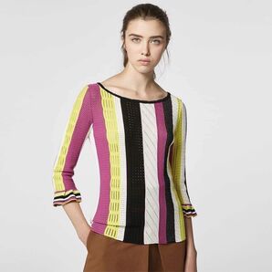 【タグ付き新品】MAX&Co. ストライプニット マルチカラー 八分袖 メッシュ