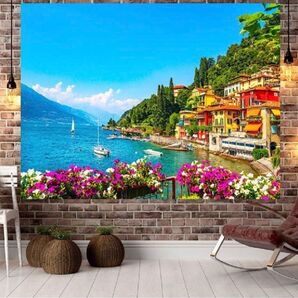 新作!金具付きタペストリーB04 イタリア 景色 地中海 海辺 休暇