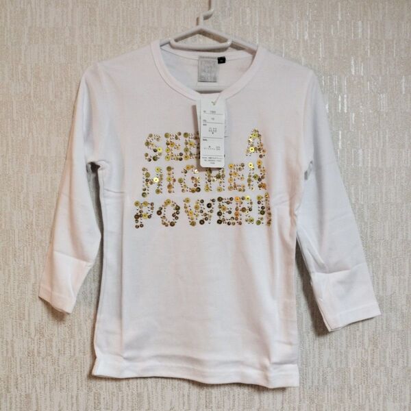 Мサイズ 七分袖 スパンコールロゴTシャツ
