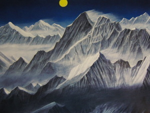 Art hand Auction Fukuoji Horin, [Himalaya-Mond], Aus einer seltenen Sammlung von Rahmenkunst, In guter Kondition, Neuer Rahmen inklusive, Japanischer Maler, Porto inklusive, null, Malerei, Ölgemälde, Natur, Landschaftsmalerei