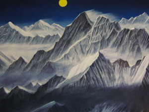 Art hand Auction Fukuoji Horin, [Luna del Himalaya], De una rara colección de arte enmarcado., En buena condición, Nuevo marco incluido, pintor japonés, gastos de envío incluidos, cero, Cuadro, Pintura al óleo, Naturaleza, Pintura de paisaje