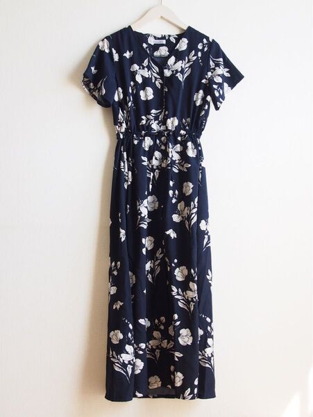 Grandeir グランディール ワンピース 花柄 プリント ネイビー ロング zara
