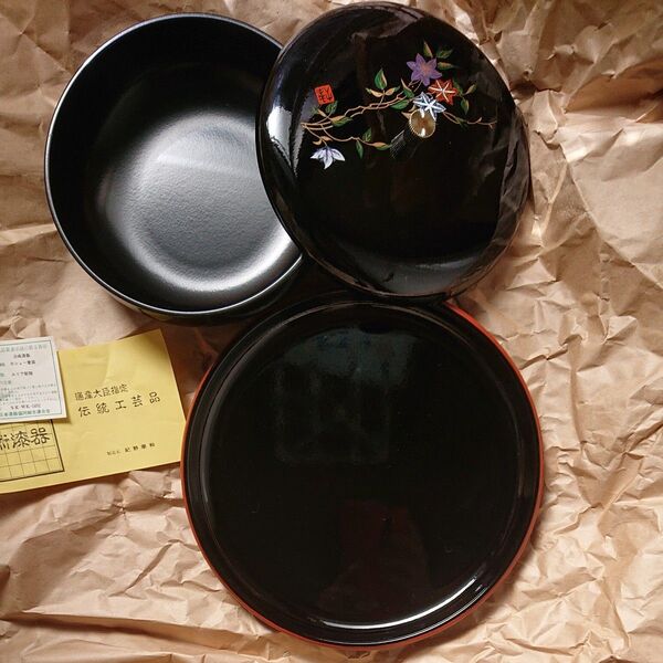 美術漆器 お盆と菓子鉢