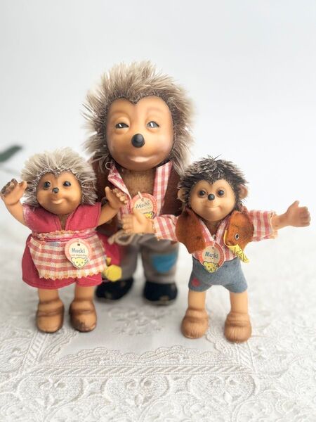 シュタイフ★Macki(Boy)12cm&Mucki(Girl)12cm&Mecki 17cm★ID完品★ハリネズミの家族/針鼠