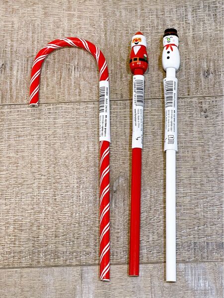 新品 未使用 鉛筆 3本セット クリスマス サンタ 雪だるま ステッキ 文房具 サンタクロース 筆記用具