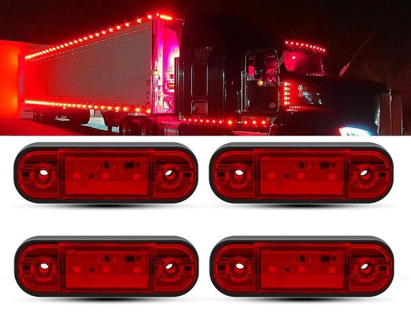 サイドマーカーLED4個 レッド 12〜24V用 防水 マーカーランプ 車幅灯 赤色 トラック トレーラー