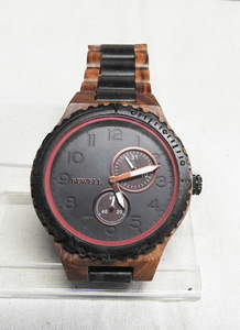 ☆BEWELL 腕時計 木製 ウッドウォッチ メンズ 日本製クォーツ 日付表示 天然木 アナログ腕時計 大きい文字盤 　中古美品☆