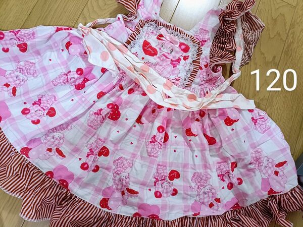 ハンドメイド エプロン風ワンピ 120サイズ