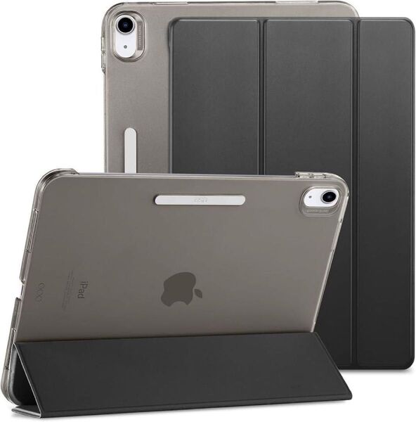 iPadケース iPad 3つ折りケース ブラック 黒 軽量 傷防止 耐衝撃 三つ折りケース 2022モデル 軽量硬質背面カバー