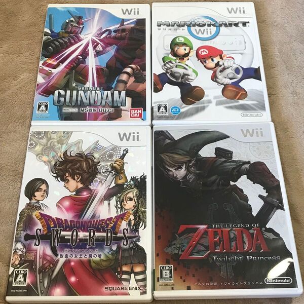 Wii ソフト4本セット マリオカート ドラゴンクエストソード ゼルダの伝説 機動戦士ガンダム