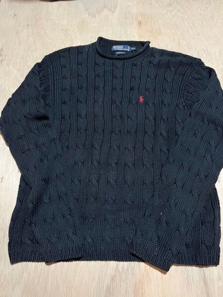 90s ラルフローレン ロールニット ブラック M ハイゲージ レア ブラック POLO Ralph Lauren ニット