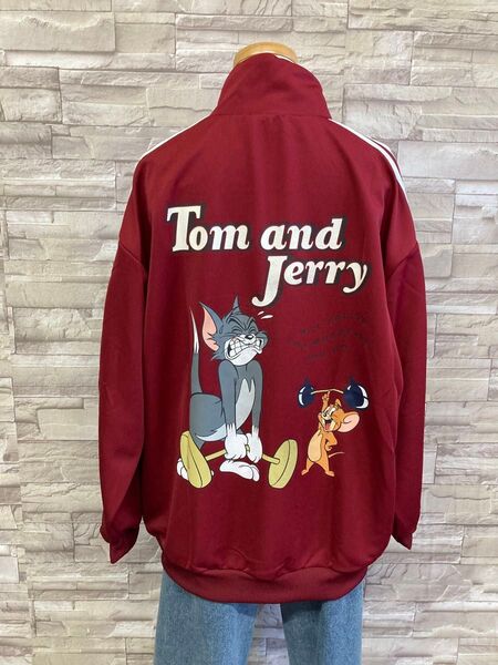 新品 TOM&JERRYサイドラインジャージブルゾン ゆったり 赤