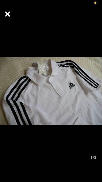 【adidas / アディダス 】半袖!コットン/袖3ライン~ポロシャツ◆WH/XL
