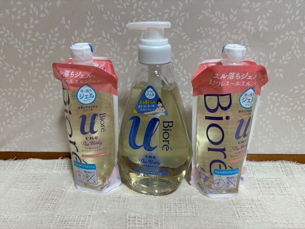 Kao ビオレ ジェルタイプ ピュアリーサボンの香り ポンプ480ml、ブリリアントブーケの香り詰替用 340ml×2点 計3点