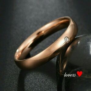 送料無料15号ピンクゴールドワンポイントスーパーCZダイヤモンドサージカルステンレスシンプルリング指輪ガールズボーイズレディースメンズ