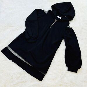 【c385】abcuneface ワンピース 切り替え フーディ BLACK