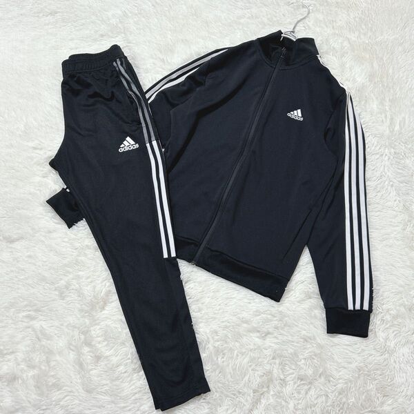 【390】 美品 adidas アディダス レディース メンズ ジャージ 上下 セットアップ ブラック 長袖
