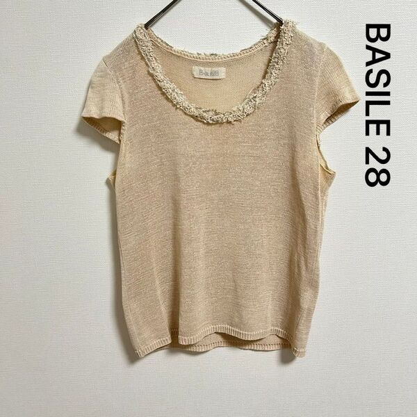 a326/L40 美品 BASILE 28 半袖 ニット サマーニット ベージュ オフィス バジーレ