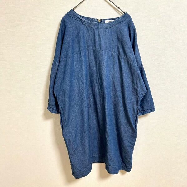 a313/L 美品 BACK NUMBER ライトオン デニム調 ワンピース