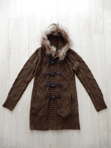  unused CECIL McBEE Cecil McBee knitted hood cardigan long height fur attaching toggle button size M Brown 