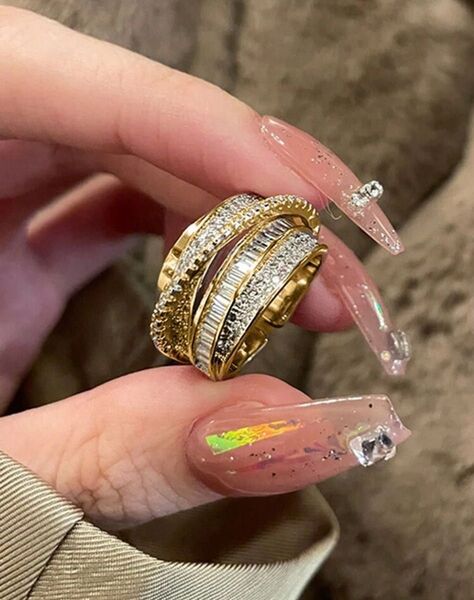 リング ゴールド オープンリング 豪華 指輪 ゴールドカラー アクセサリー