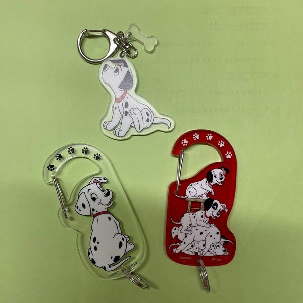 ディズニー 101匹わんちゃん カラビナ レッド&ホワイト、キーホルダー、3点セット♪