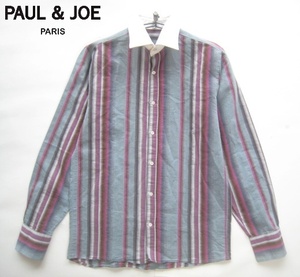 Сделано в высококлассной Франции! PAUL&amp;JOE Полосатая рубашка с длинным рукавом S Серый × Белый