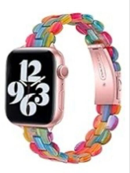 ④虹柄 Apple Watch バンド コンパチブル 可愛い おしゃれ 女性向け レディース ベルト アクセサリー カラフル