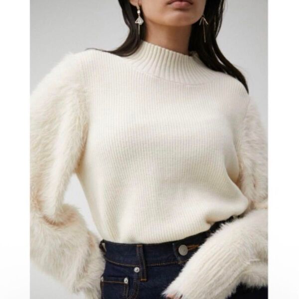 AZULbyMOUSSY シャギースリーブニットトップス ホワイト