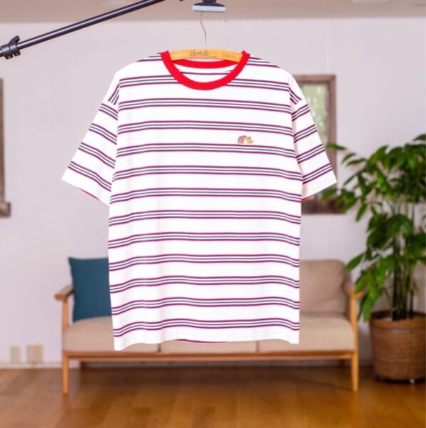 いたずらTレックスの落書きボーダーTシャツ WHT/RED