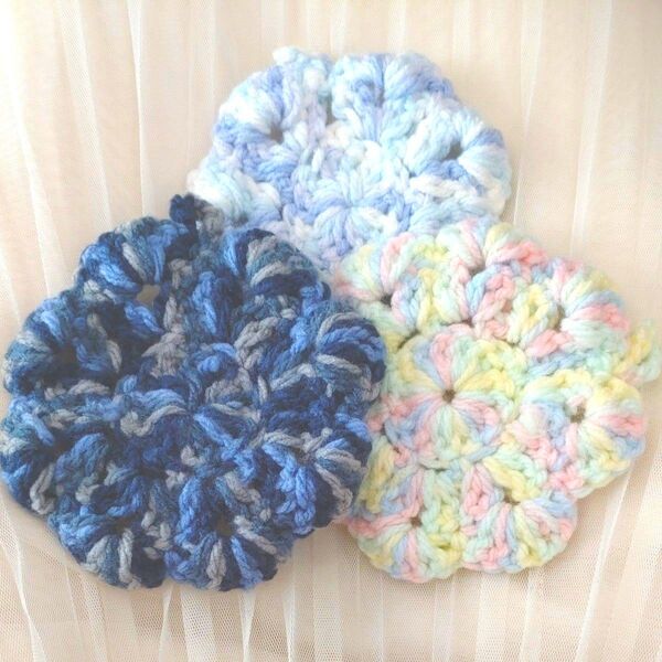 エコたわし アクリルたわし 3枚セット 抗菌防臭加工 毛糸 編み物 ハンドメイド