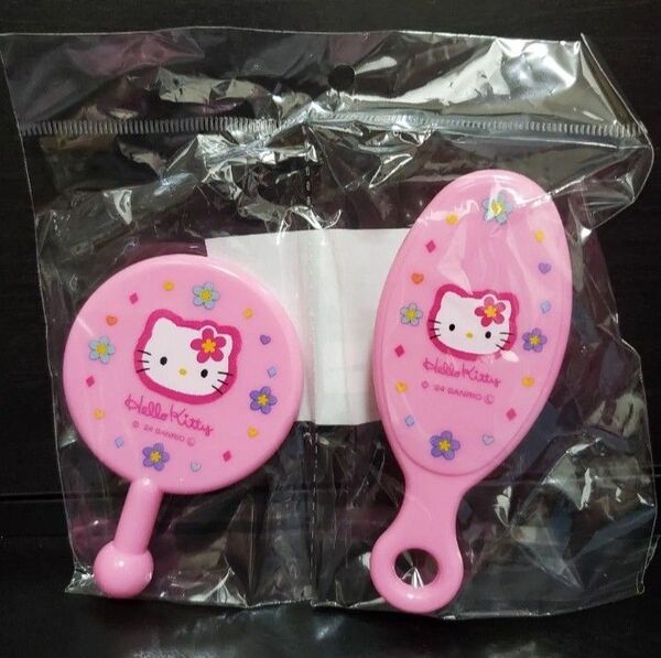 ハローキティ サンリオ サンキューマート ミラー&ミニヘアブラシ カオハナ Y2K