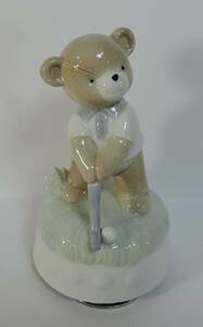 23H　昭和レトロ■ANGEL　ORGEL　熊のゴルフ　陶器製　オルゴール■エンゼルオルゴール